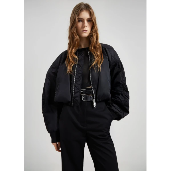 The Frankie Shop Skagen Cropped Trapeze Bomber Jacket - Black - Oversized Minimalist Jackets in Black - Shop at Luxury Shoes 