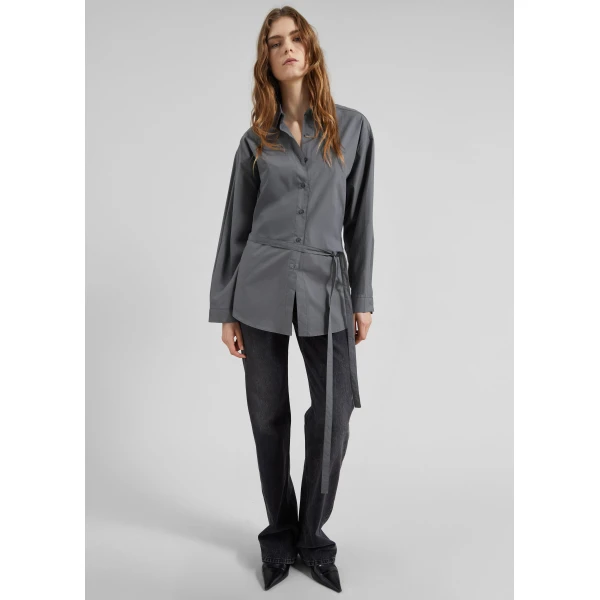 The Frankie Shop Skara Belted Shirt - Slate Grey - Oversized Minimalist Tops in Grey - Shop at Luxury Shoes 