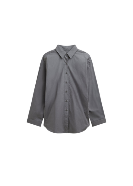 The Frankie Shop Skara Belted Shirt - Slate Grey - Oversized Minimalist Tops in Grey - Shop at Luxury Shoes 