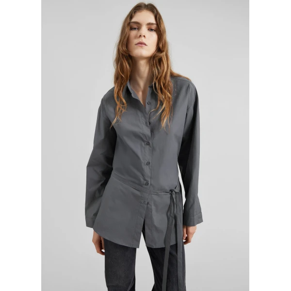 The Frankie Shop Skara Belted Shirt - Slate Grey - Oversized Minimalist Tops in Grey - Shop at Luxury Shoes 