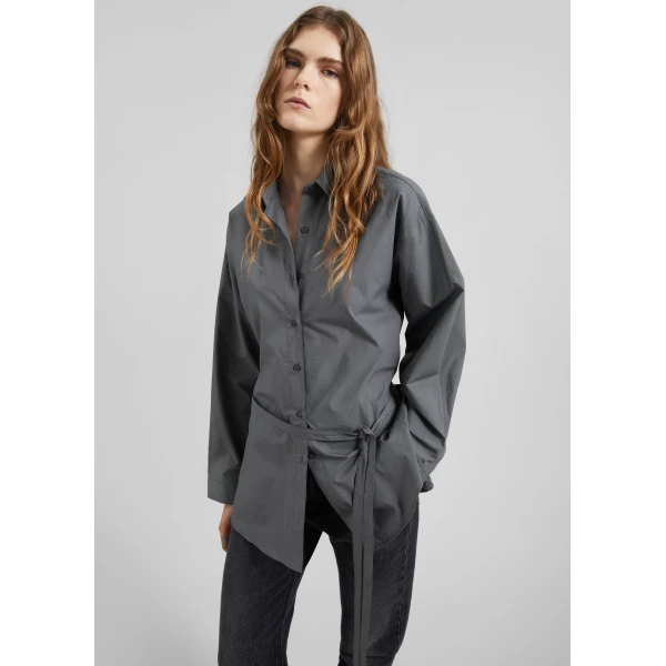 The Frankie Shop Skara Belted Shirt - Slate Grey - Oversized Minimalist Tops in Grey - Shop at Luxury Shoes 