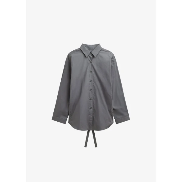 The Frankie Shop Skara Belted Shirt - Slate Grey - Oversized Minimalist Tops in Grey - Shop at Luxury Shoes 