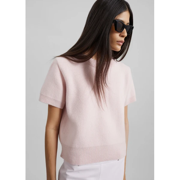 The Frankie Shop Sona Wool Knit Top - Pink - Oversized Minimalist Tops in Pink - Shop at Luxury Shoes 