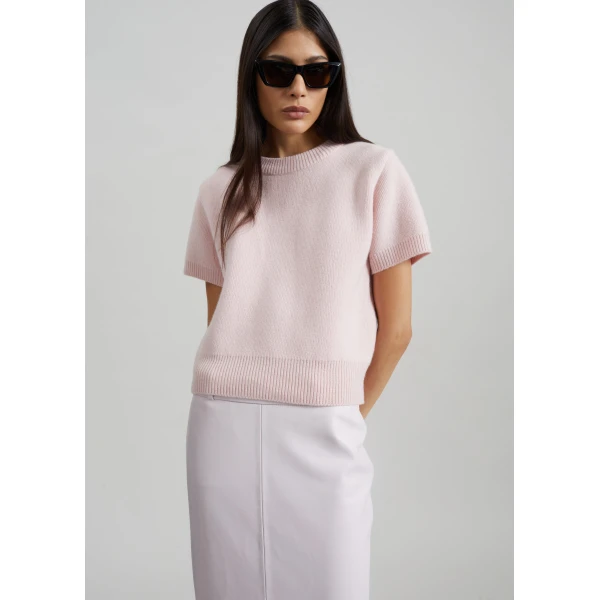 The Frankie Shop Sona Wool Knit Top - Pink - Oversized Minimalist Tops in Pink - Shop at Luxury Shoes 