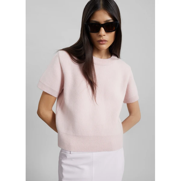 The Frankie Shop Sona Wool Knit Top - Pink - Oversized Minimalist Tops in Pink - Shop at Luxury Shoes 