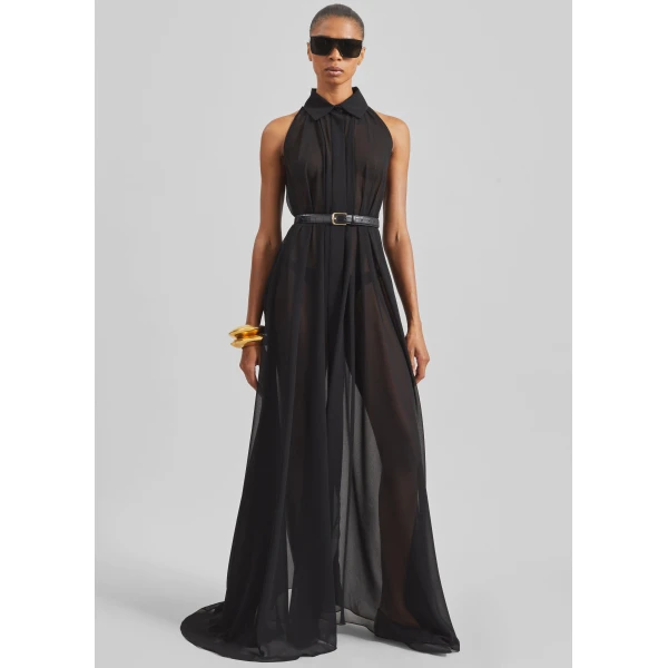 The Frankie Shop Sukie Sheer Halterneck Dress - Black - Oversized Minimalist Dresses in Black - Shop at Luxury Shoes 