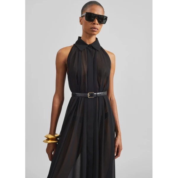 The Frankie Shop Sukie Sheer Halterneck Dress - Black - Oversized Minimalist Dresses in Black - Shop at Luxury Shoes 