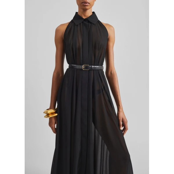 The Frankie Shop Sukie Sheer Halterneck Dress - Black - Oversized Minimalist Dresses in Black - Shop at Luxury Shoes 