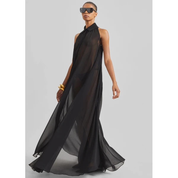 The Frankie Shop Sukie Sheer Halterneck Dress - Black - Oversized Minimalist Dresses in Black - Shop at Luxury Shoes 