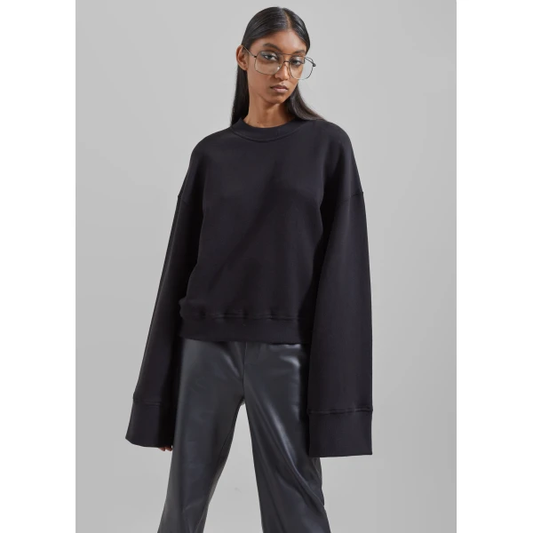 The Frankie Shop Talia Sweatshirt - Black - Oversized Minimalist Tops in Black - Shop at Luxury Shoes 