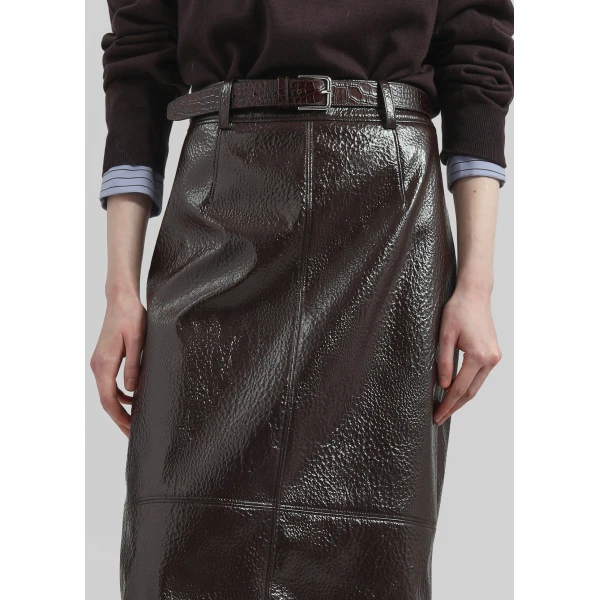 The Frankie Shop Taney Crackled Pencil Skirt - Brown - Oversized Minimalist Skirts in Brown - Shop at Luxury Shoes 