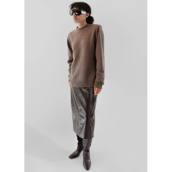 The Frankie Shop Taney Crackled Pencil Skirt - Brown - Oversized Minimalist Skirts in Brown - Shop at Luxury Shoes 