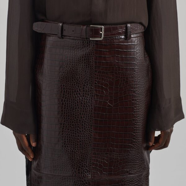 The Frankie Shop Taney Croc Leather Pencil Skirt – Dark Brown, view 4