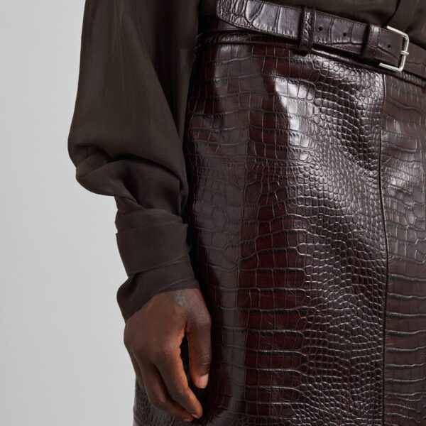 The Frankie Shop Taney Croc Leather Pencil Skirt – Dark Brown, view 6
