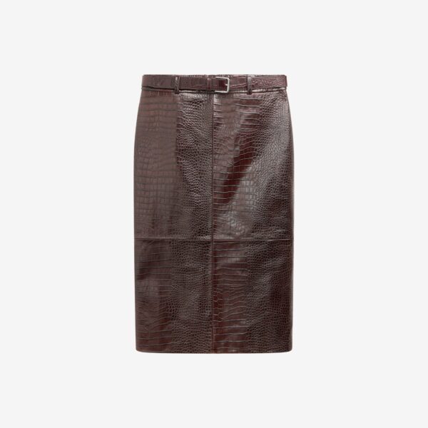 The Frankie Shop Taney Croc Leather Pencil Skirt – Dark Brown, view 8