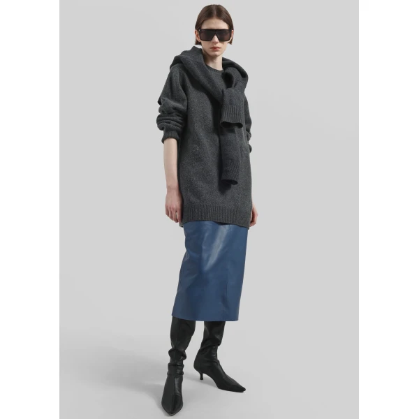 The Frankie Shop Taney Leather Midi Skirt - Cobalt - Oversized Minimalist Skirts in Blue - Shop at Luxury Shoes 