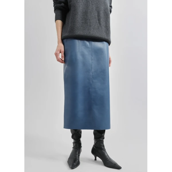 The Frankie Shop Taney Leather Midi Skirt - Cobalt - Oversized Minimalist Skirts in Blue - Shop at Luxury Shoes 