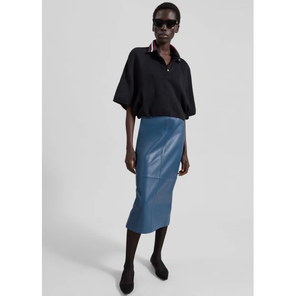 The Frankie Shop Taney Leather Midi Skirt - Cobalt - Oversized Minimalist Skirts in Blue - Shop at Luxury Shoes 