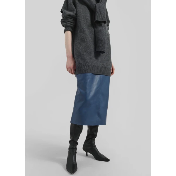 The Frankie Shop Taney Leather Midi Skirt - Cobalt - Oversized Minimalist Skirts in Blue - Shop at Luxury Shoes 