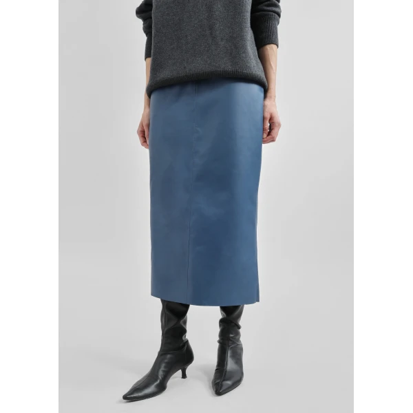 The Frankie Shop Taney Leather Midi Skirt - Cobalt - Oversized Minimalist Skirts in Blue - Shop at Luxury Shoes 