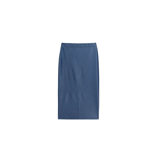 The Frankie Shop Taney Leather Midi Skirt - Cobalt - Oversized Minimalist Skirts in Blue - Shop at Luxury Shoes 