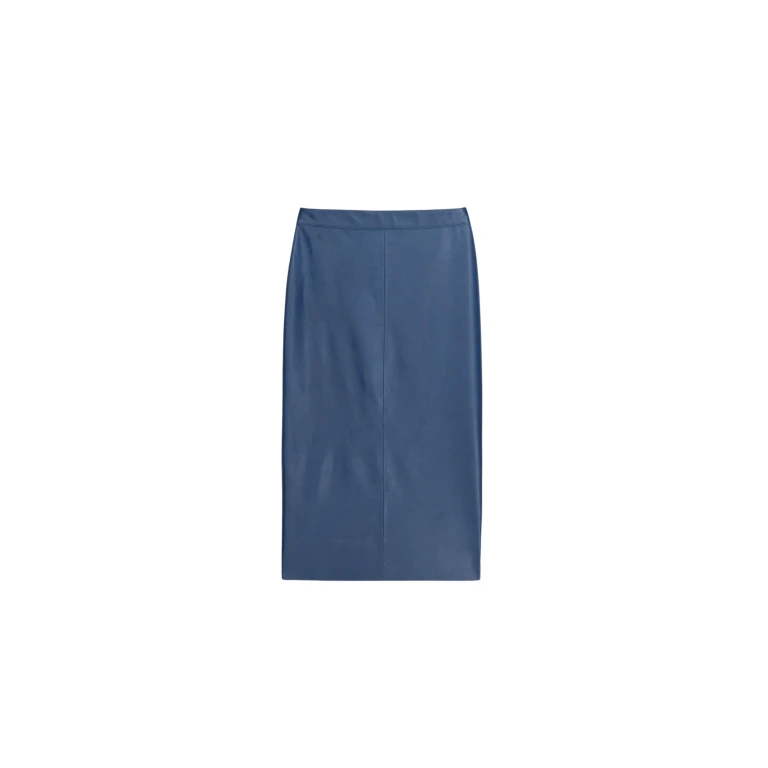 The Frankie Shop Taney Leather Midi Skirt - Cobalt - Oversized Minimalist Skirts in Blue - Shop at Luxury Shoes 