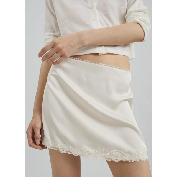 The Frankie Shop Tanvi Lace Mini Skirt - Ivory - Oversized Minimalist Skirts in Ivory - Shop at Luxury Shoes 