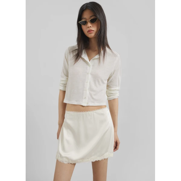 The Frankie Shop Tanvi Lace Mini Skirt - Ivory - Oversized Minimalist Skirts in Ivory - Shop at Luxury Shoes 
