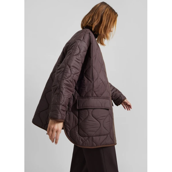 The Frankie Shop Teddy Quilted Jacket - Brown - Oversized Minimalist Jackets in Brown - Shop at Luxury Shoes 