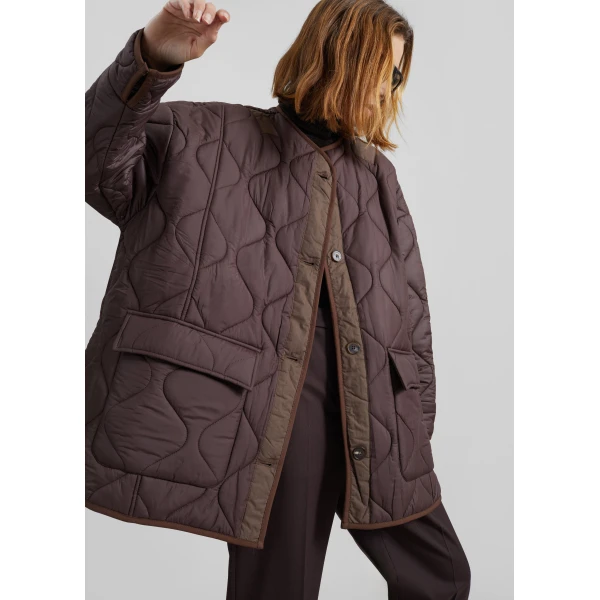 The Frankie Shop Teddy Quilted Jacket - Brown - Oversized Minimalist Jackets in Brown - Shop at Luxury Shoes 