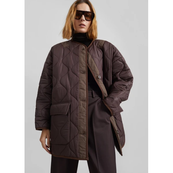 The Frankie Shop Teddy Quilted Jacket - Brown - Oversized Minimalist Jackets in Brown - Shop at Luxury Shoes 