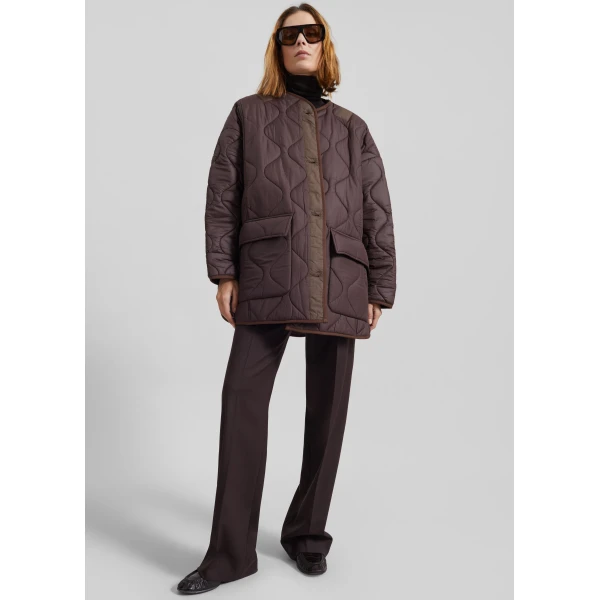 The Frankie Shop Teddy Quilted Jacket - Brown - Oversized Minimalist Jackets in Brown - Shop at Luxury Shoes 