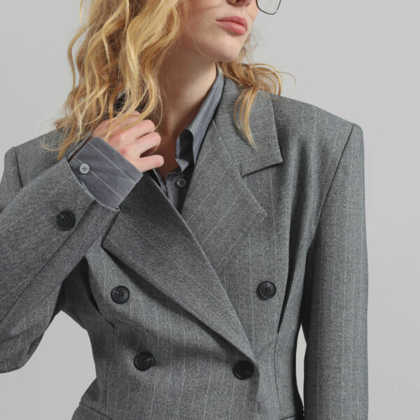 The Frankie Shop Tenby Striped Cinched Blazer – Grey Melange, view 2