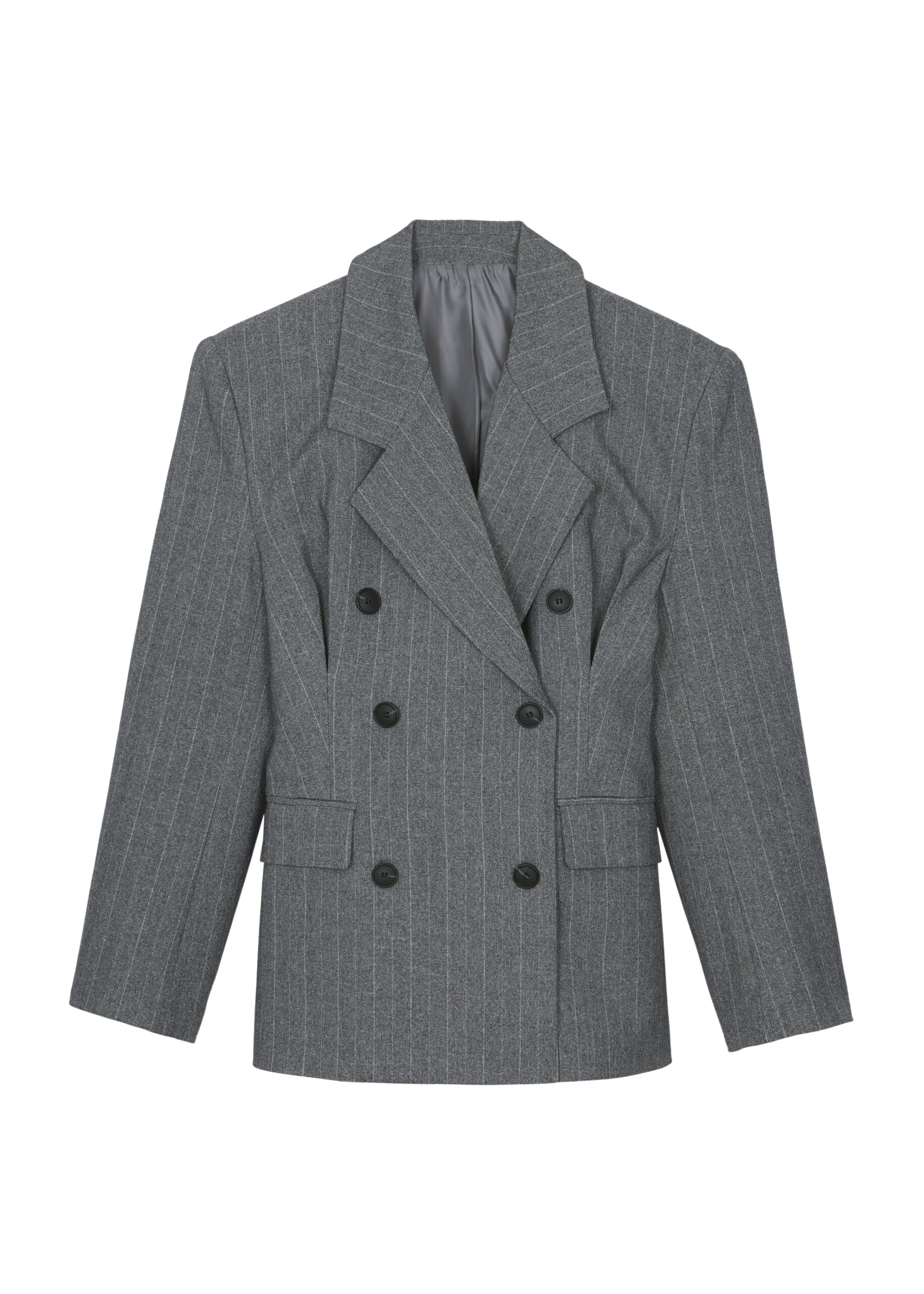 The Frankie Shop Tenby Striped Cinched Blazer - Grey Melange - Oversized Minimalist Jackets in Grey - Shop at Luxury Shoes 