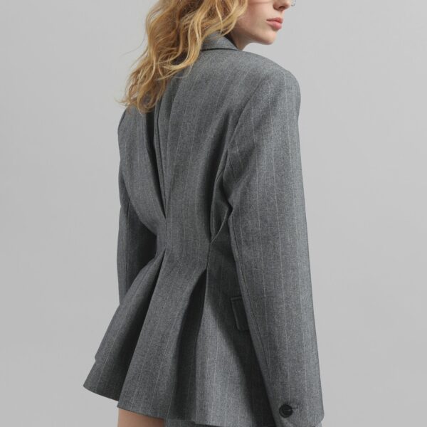 The Frankie Shop Tenby Striped Cinched Blazer – Grey Melange, view 3