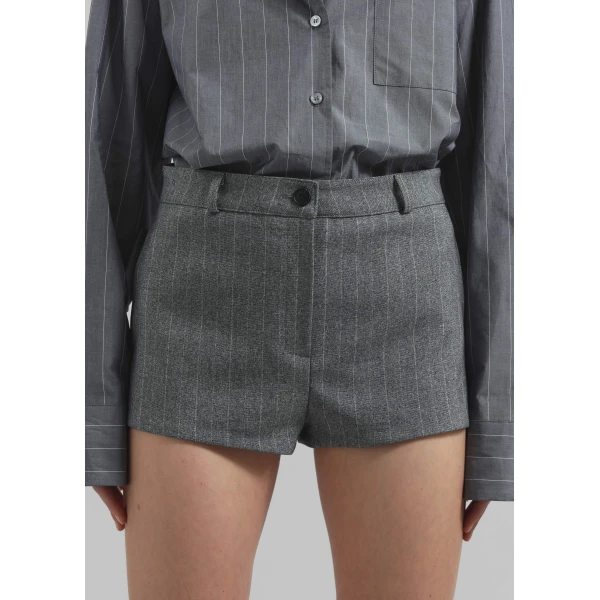 The Frankie Shop Tenby Striped Hot Pants - Grey Melange - Oversized Minimalist Pants in Grey - Shop at Luxury Shoes 