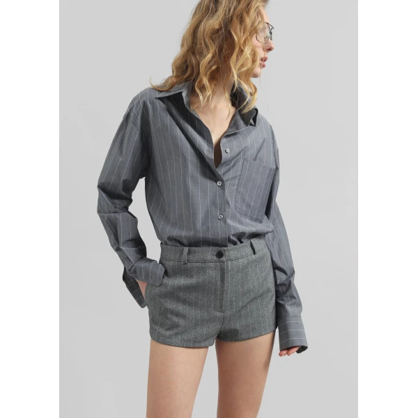 The Frankie Shop Tenby Striped Hot Pants - Grey Melange - Oversized Minimalist Pants in Grey - Shop at Luxury Shoes 