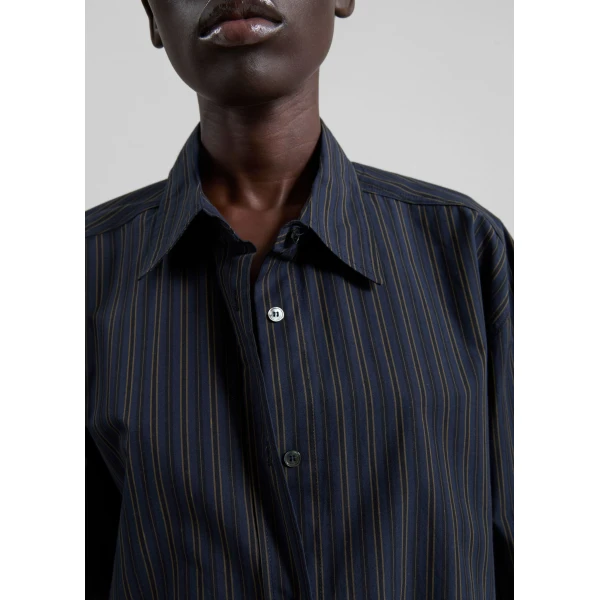 The Frankie Shop Toulon Shirt - Navy/Black Stripe - Oversized Minimalist Tops in Blue - Shop at Luxury Shoes 