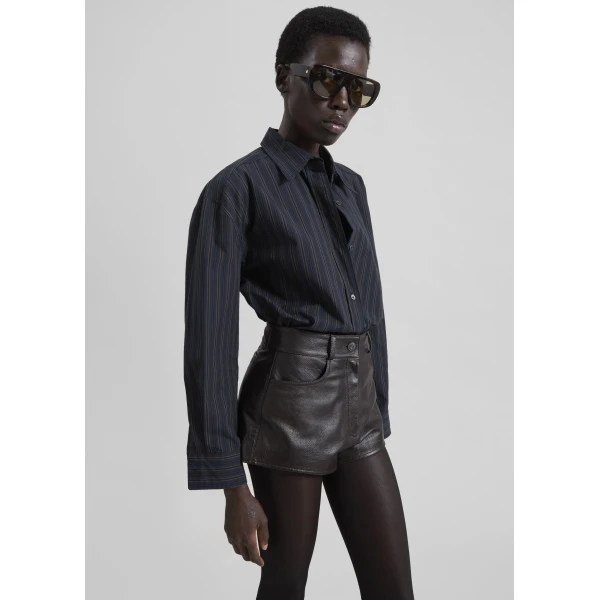 The Frankie Shop Toulon Shirt - Navy/Black Stripe - Oversized Minimalist Tops in Blue - Shop at Luxury Shoes 