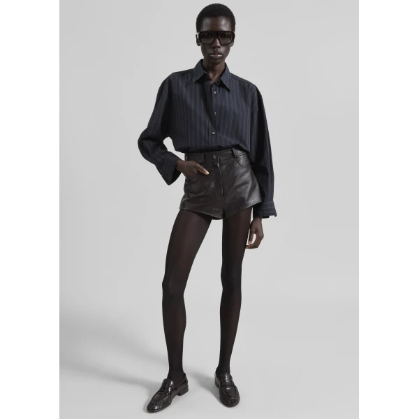 The Frankie Shop Toulon Shirt - Navy/Black Stripe - Oversized Minimalist Tops in Blue - Shop at Luxury Shoes 