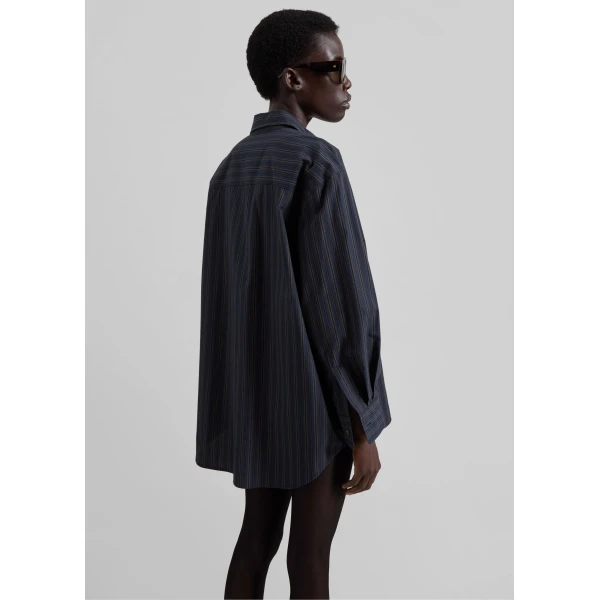 The Frankie Shop Toulon Shirt - Navy/Black Stripe - Oversized Minimalist Tops in Blue - Shop at Luxury Shoes 