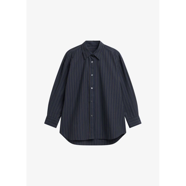 The Frankie Shop Toulon Shirt - Navy/Black Stripe - Oversized Minimalist Tops in Blue - Shop at Luxury Shoes 