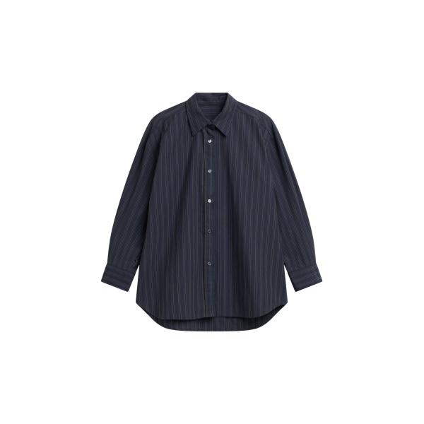 The Frankie Shop Toulon Shirt - Navy/Black Stripe - Oversized Minimalist Tops in Blue - Shop at Luxury Shoes 