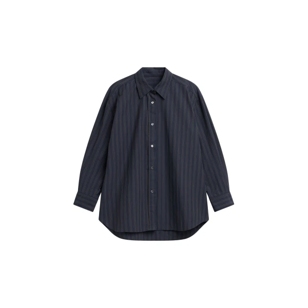 The Frankie Shop Toulon Shirt - Navy/Black Stripe - Oversized Minimalist Tops in Blue - Shop at Luxury Shoes 