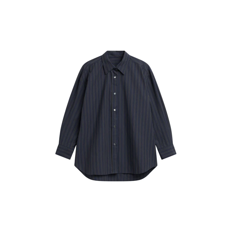 The Frankie Shop Toulon Shirt - Navy/Black Stripe - Oversized Minimalist Tops in Blue - Shop at Luxury Shoes 