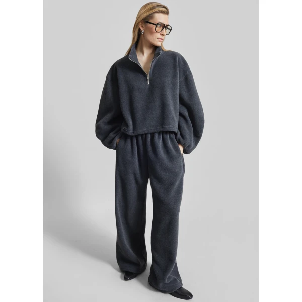 The Frankie Shop Treveray Fleece Sweatpants - Dark Grey - Oversized Minimalist Pants in Grey - Shop at Luxury Shoes 