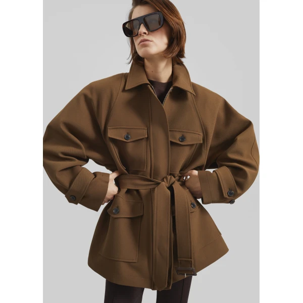 The Frankie Shop Trevose Padded Utility Jacket - Brown - Oversized Minimalist Jackets in Brown - Shop at Luxury Shoes 