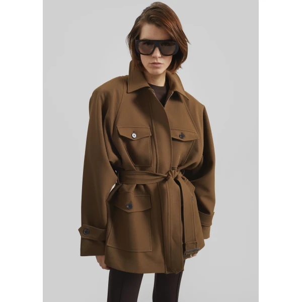 The Frankie Shop Trevose Padded Utility Jacket - Brown - Oversized Minimalist Jackets in Brown - Shop at Luxury Shoes 