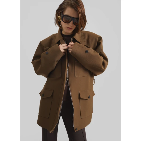 The Frankie Shop Trevose Padded Utility Jacket - Brown - Oversized Minimalist Jackets in Brown - Shop at Luxury Shoes 