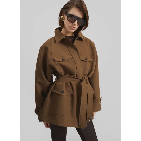 The Frankie Shop Trevose Padded Utility Jacket - Brown - Oversized Minimalist Jackets in Brown - Shop at Luxury Shoes 